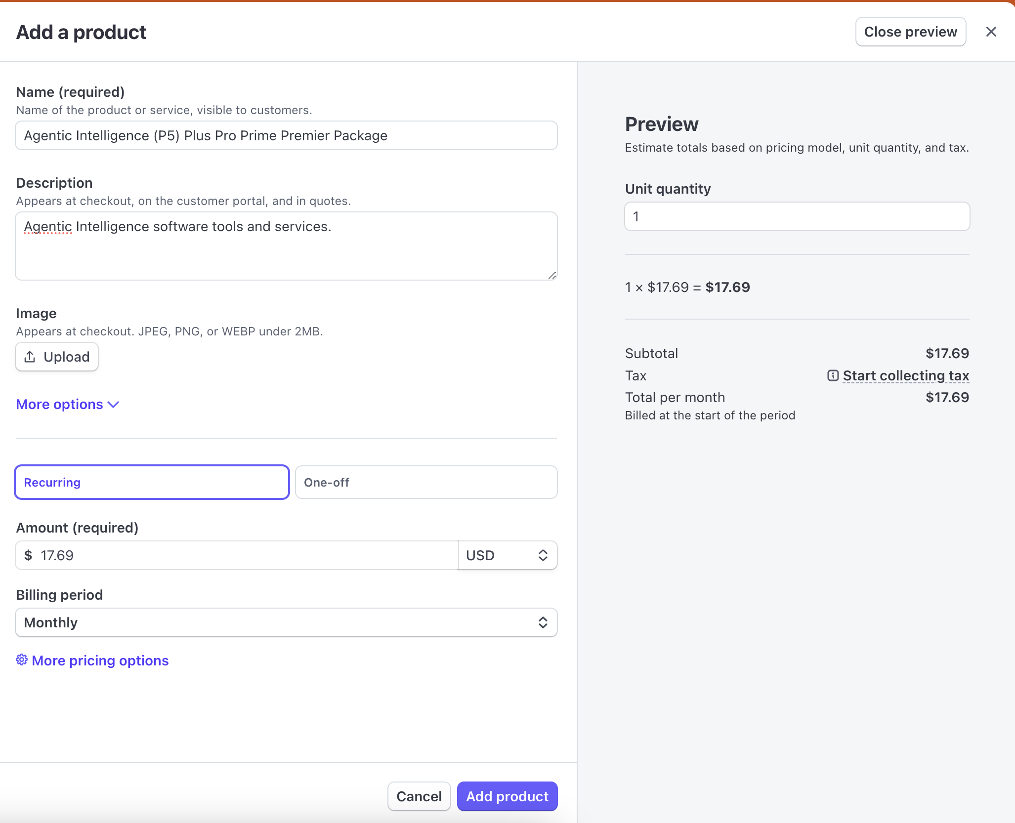 stripe subscription product configuration