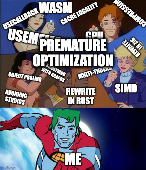 captain planet meme with programming buzzwords