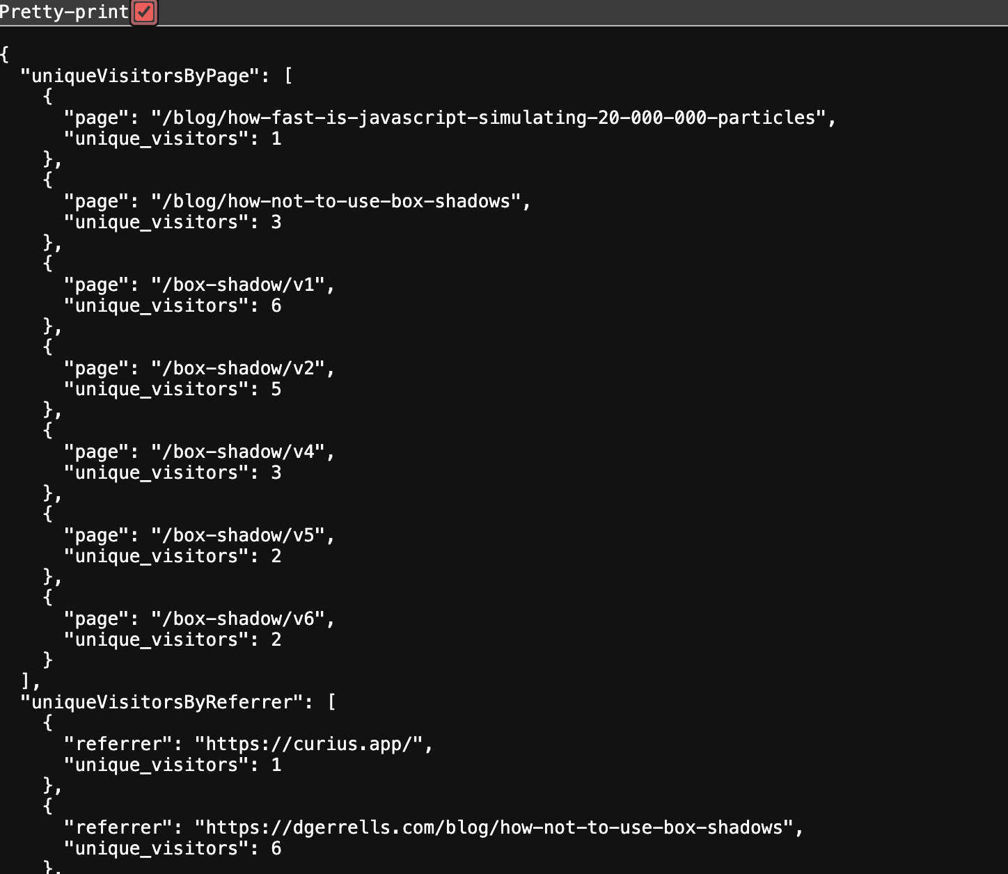 json metrics