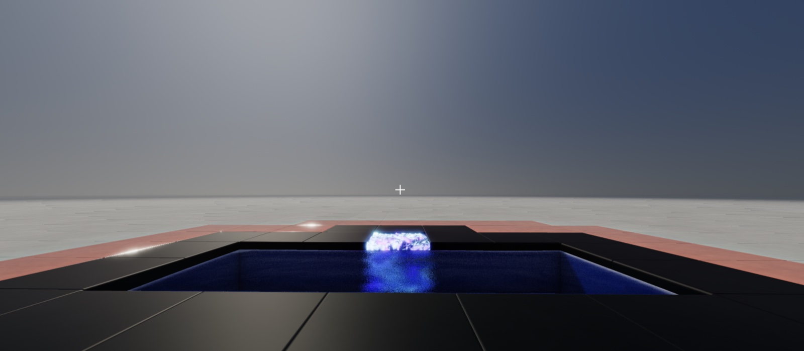 an obsidian pool with a glowing nebula block in the water, rendered in the block world engine